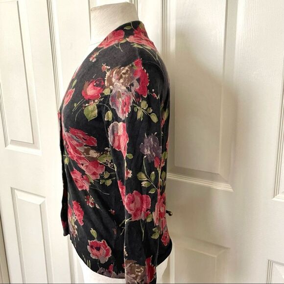 Ralph Lauren black button cardigan with roses - Picture 9 of 12